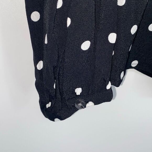 New Gap Ruffle Shoulder Long Sleeve Polka Dot‎ Blouse Rayon Black White S - Picture 6 of 16